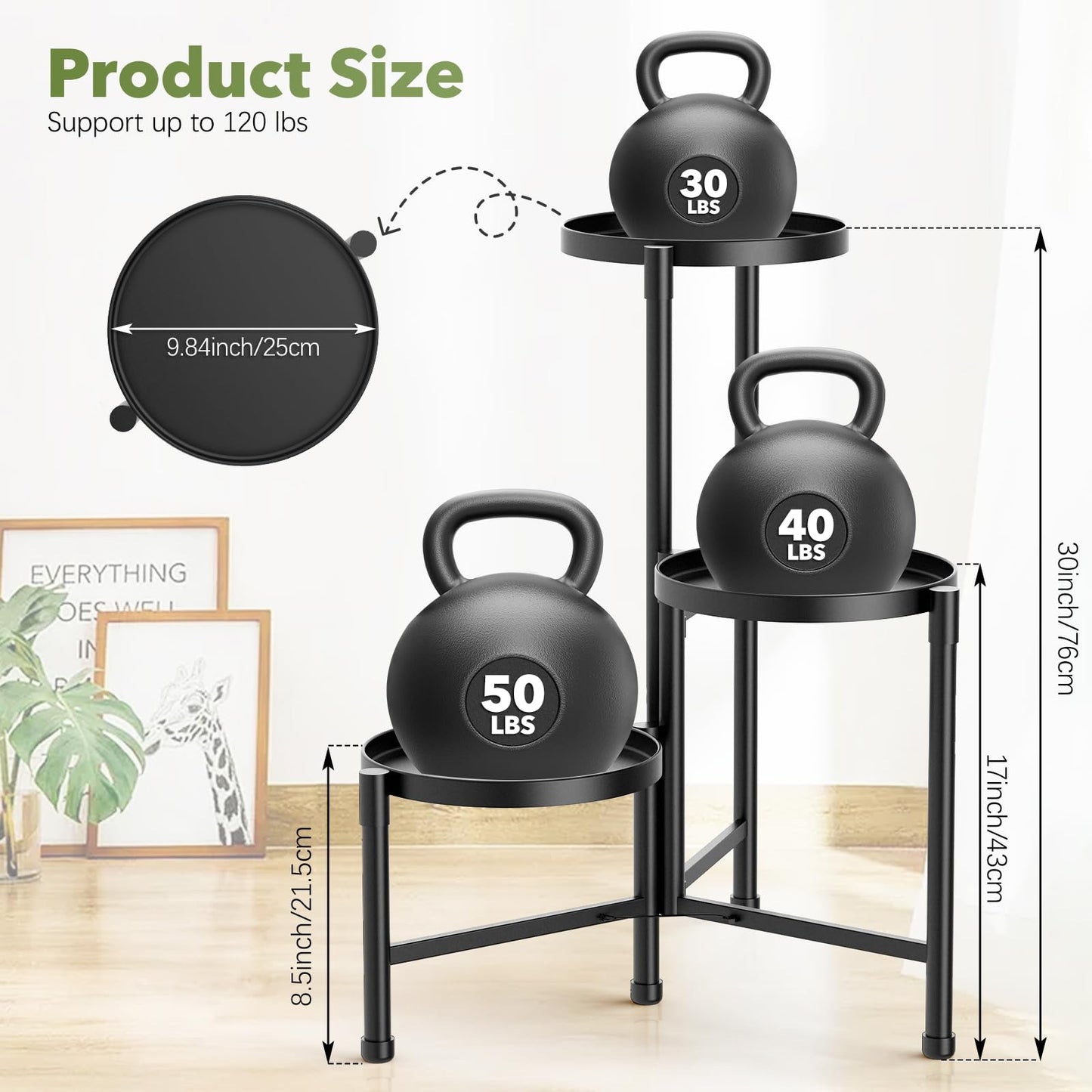 JOPBENG 3 Tier Corner Plant Stand Indoor Outdoor, Metal Plant Shelf with 10 Inch Wide Tray,Flower Pot Display Holder Iron Rack Organizer Stand for Living Room Office Garden Patio Balcony Black