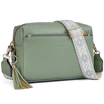 Roulens Triple Zip Small Crossbody Bag for women,Wide Strap Cell Phone Purse Shoulder Handbag Wallet with Credit Card Slots