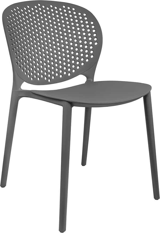 2xhome Set of 3 Patio Dining Chairs | Modern Stackable Outdoor Pool Side Chair | Weather Resistant Plastic for Yard, Porch, Balcony, Kitchen, Gray