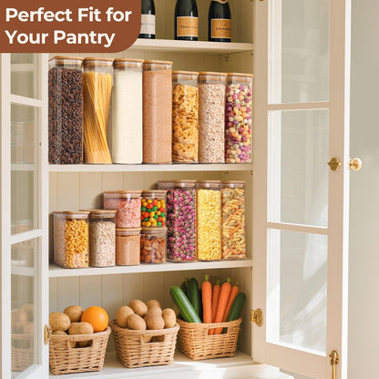 Comsaf Spice Jars with Label，8 oz Small Glass Jars with Lids, 6 Pcs Seasoning Containers, Rectangle Glass Containers with Lids, Empty Seasoning Jars for Pantry Storage, Loose Tea, Herbs, Powders, Salt