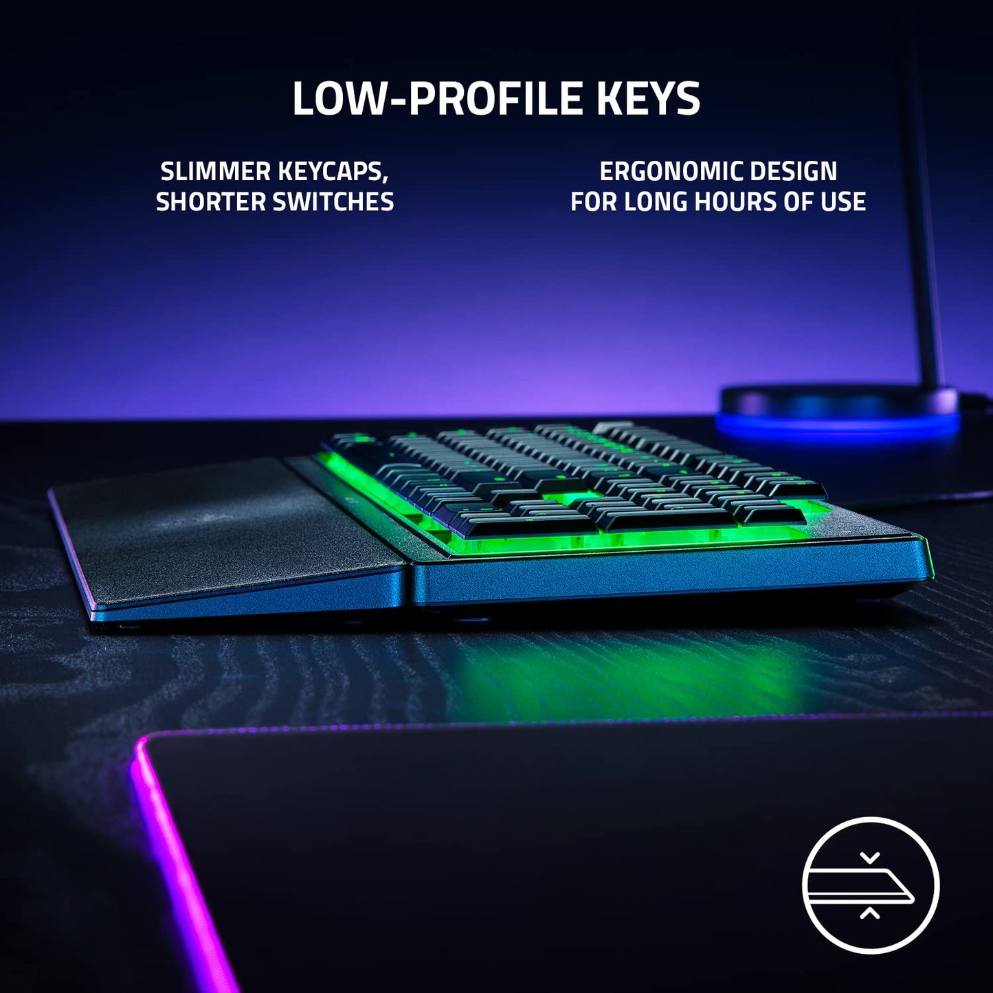Razer Ornata V3 X - Low Profile Gaming Keyboard (Silent Membrane Switches, UV-Coated Keycaps, Durable, Spill-Resistant Design, Ergonomic Writst Rest) UK Layout | Black