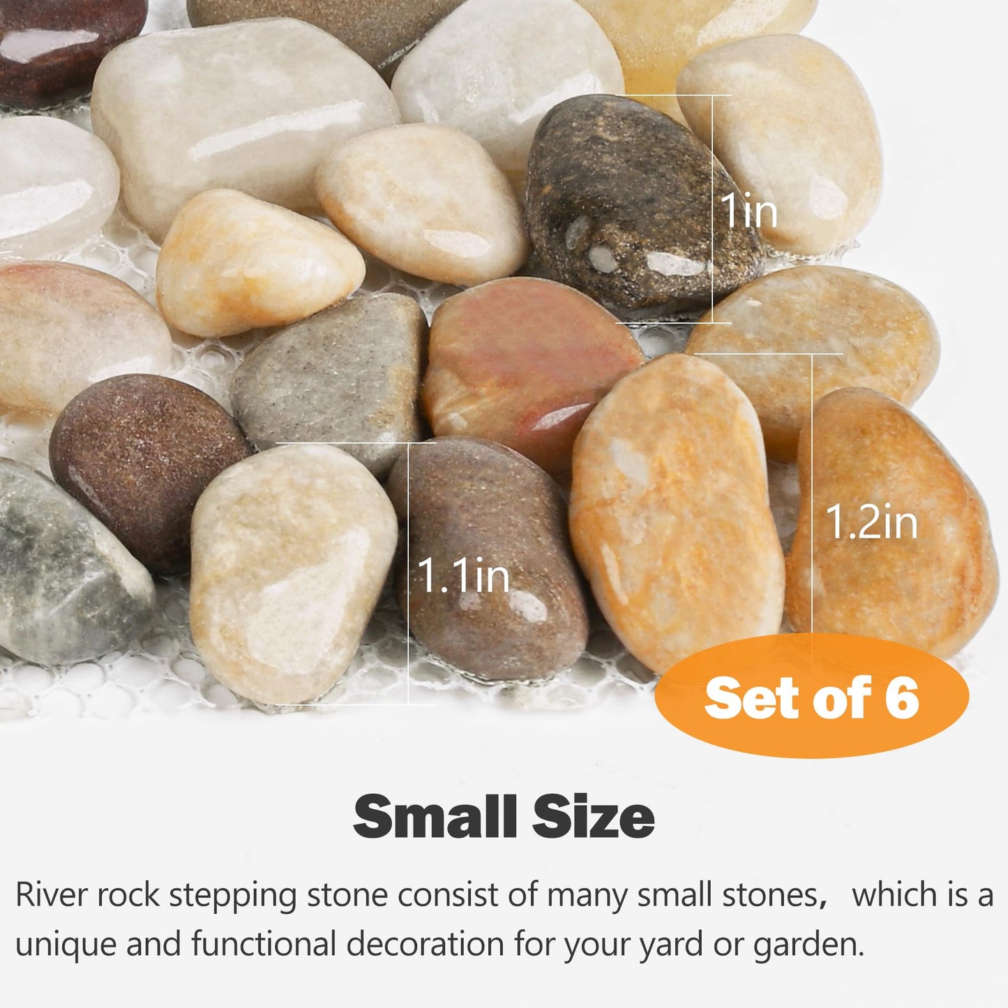 River Rock Stepping Stones Outdoor for Garden Walkway, 6 Pcs 12" L x 4" W Rectangle Shape Paver Step Stones Polished Pebble River Stone Mat for Yard Lawn Patio Pathway Walk Way - Multi-Color