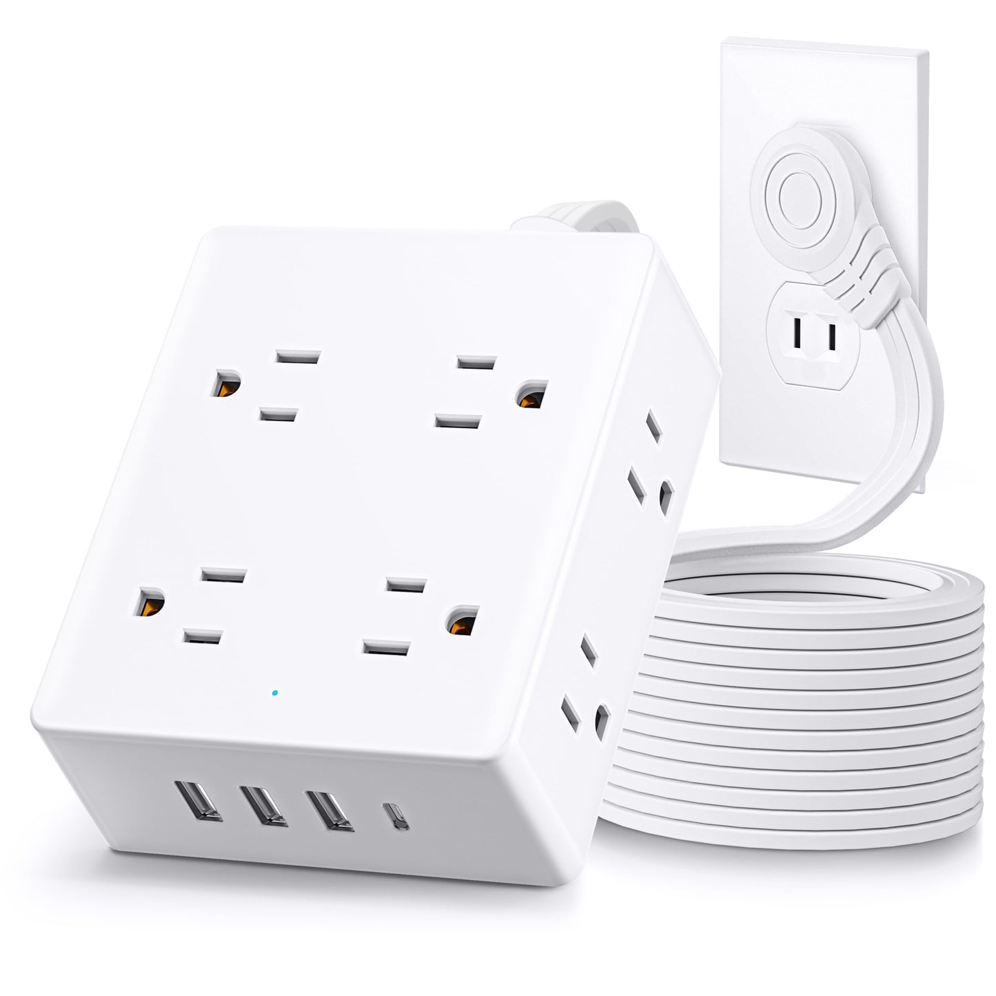 Surge Protector Power Strip, Olcorife Ultra Thin Flat Plug Extension Cord 5ft, 8 Outlets 4 USB Ports(1 USB C), Flat Wall Plug Outlet Extender, College Dorm Room Essentials, Black