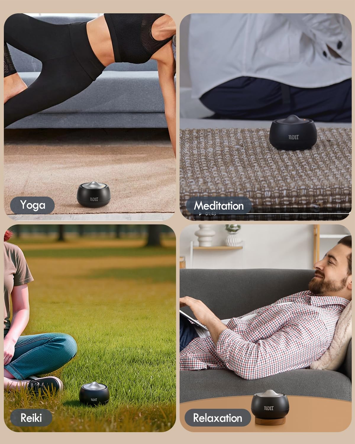 Portable Electronic Tibetan Singing Bowl, 8 Healing Frequencies (369-963Hz), Auto/Manual Mode, Vibration & Timer - USB-C Rechargeable Meditation Device for Yoga, Relaxation, Reiki, Best Gift Choice