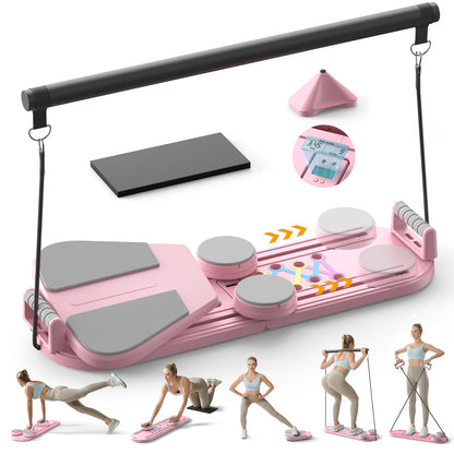 Pilates Board,Pilates Reformer Sets,Multifunctional Abdominal Pilates Board for Home Workout Equipment,Portable Foldable Ab Board Trainer Pilates Exercise Machine,Pilates Reformer Board for Women,pink