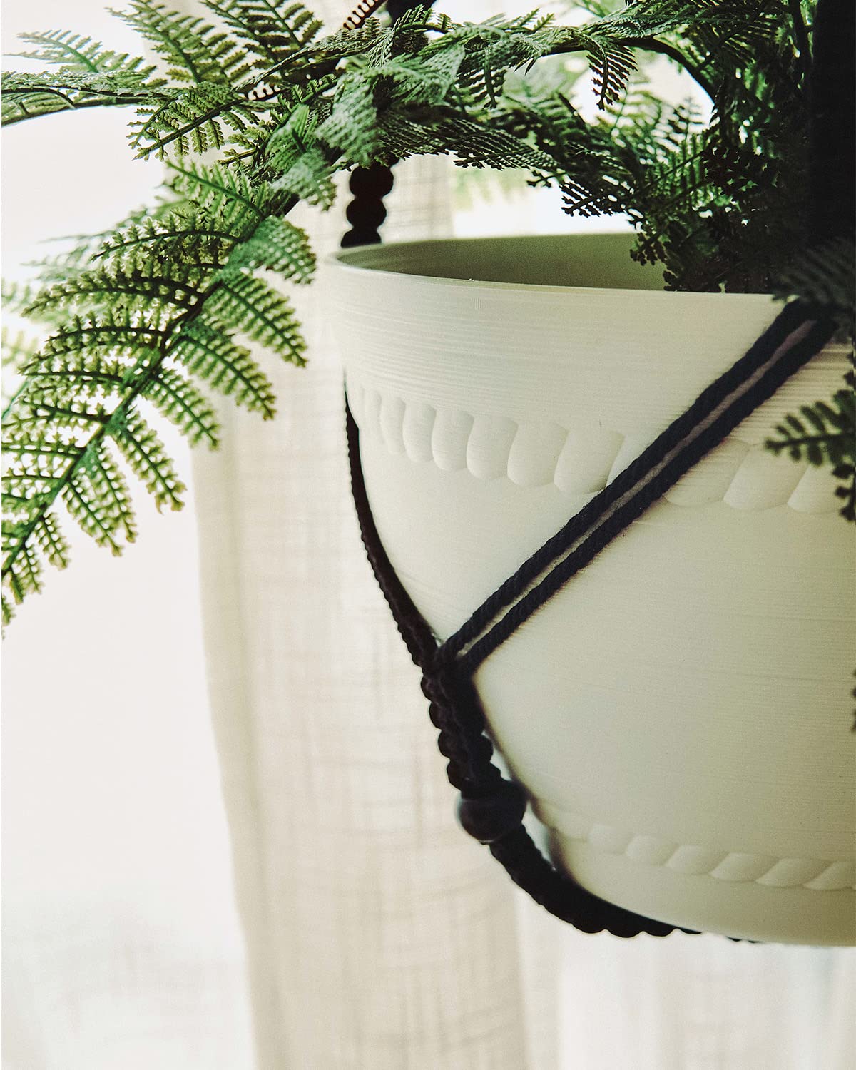 Bouqlife Large Macrame Plant Hanger Black 43 Inch Long for up to 12 Inch Pot No Tassel Cotton Rope Hanging Basket Plant Holder with Heavy Duty Ceiling Hooks