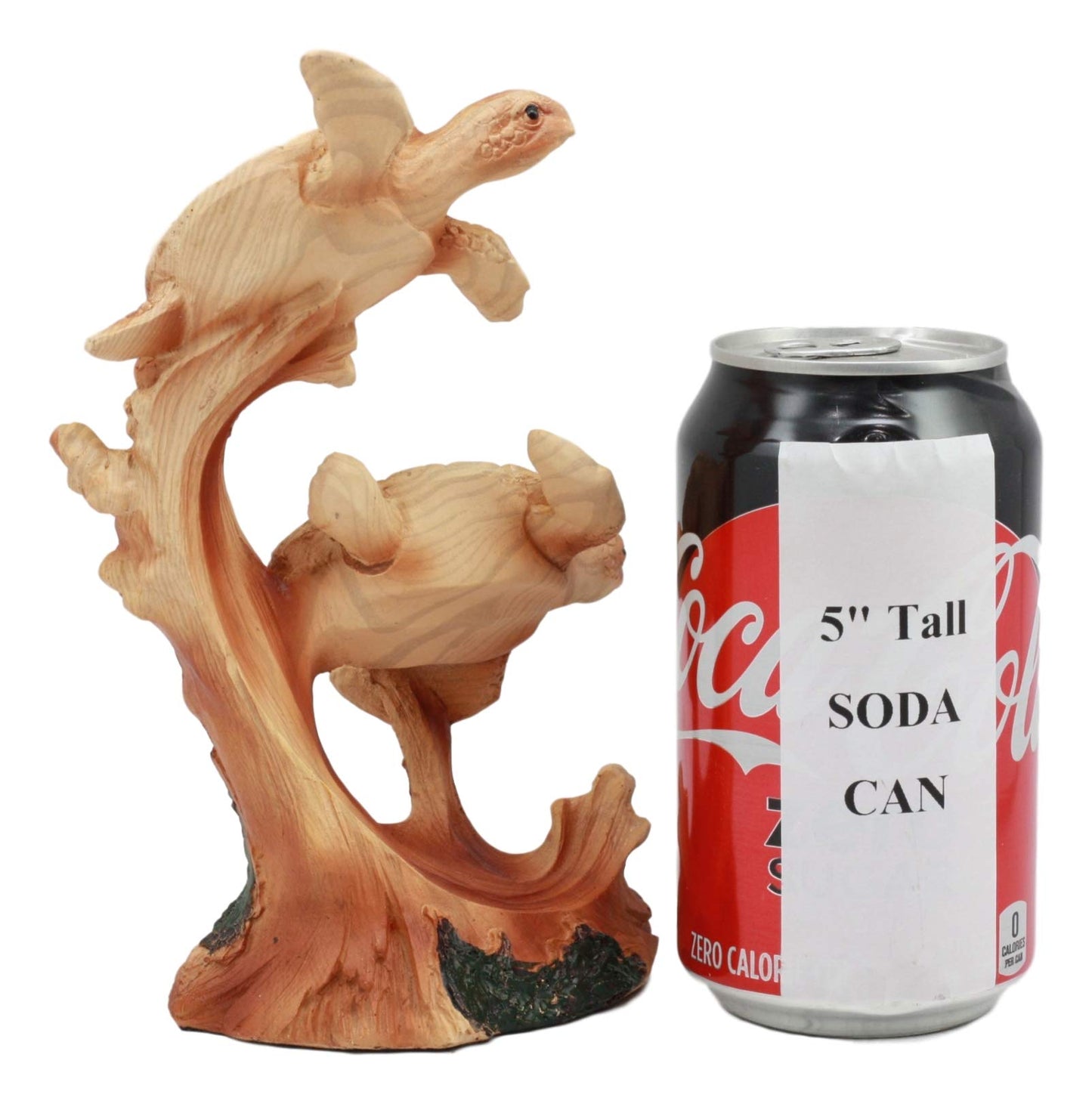 Ebros Exploring Sea Turtles Decor Statue 7.5" Tall in Faux Wood Resin Finish Marine Life Turtle Family Scene Figurine As Coastal Nautical Under The Sea Decor for Reptiles Aquatic Sculpture