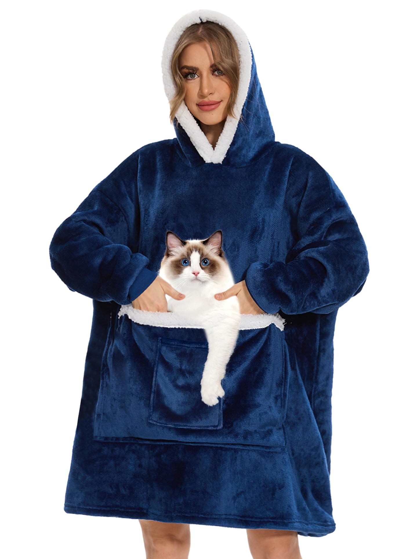 Wearable Blanket Hoodie,Oversized Cat Lovers Sweatshirt Blanket for Adult & Teens,Birthday Gifts for Women Men Mom Girl Boys,Cozy Fuzzy Sherpa Sweatshirt Blanket Giant Pocket Gifts