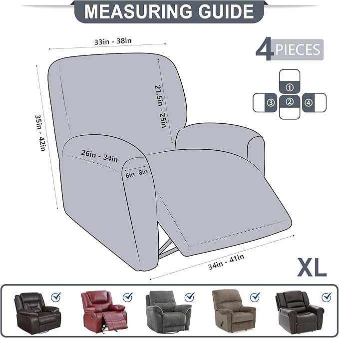 ANARACHON Leather Look Recliner Chair Covers, 4-Pieces Stretch Recliner Cover
