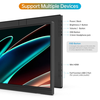 MNN Portable Monitor 15.6inch FHD 1080P USB C HDMI Gaming Ultra-Slim IPS Display w/Smart Cover & Speakers,HDR Plug&Play, External Monitor for Laptop PC Phone Mac (15.6'' 1080P)