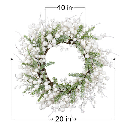 Yawwind 20 Inches White Christmas Wreath Farmhouse Winter Wreath Rustic Winter Wreaths for Front Door with White Berry Fir Pine Needle for Doors Window Indoors Porches Outside