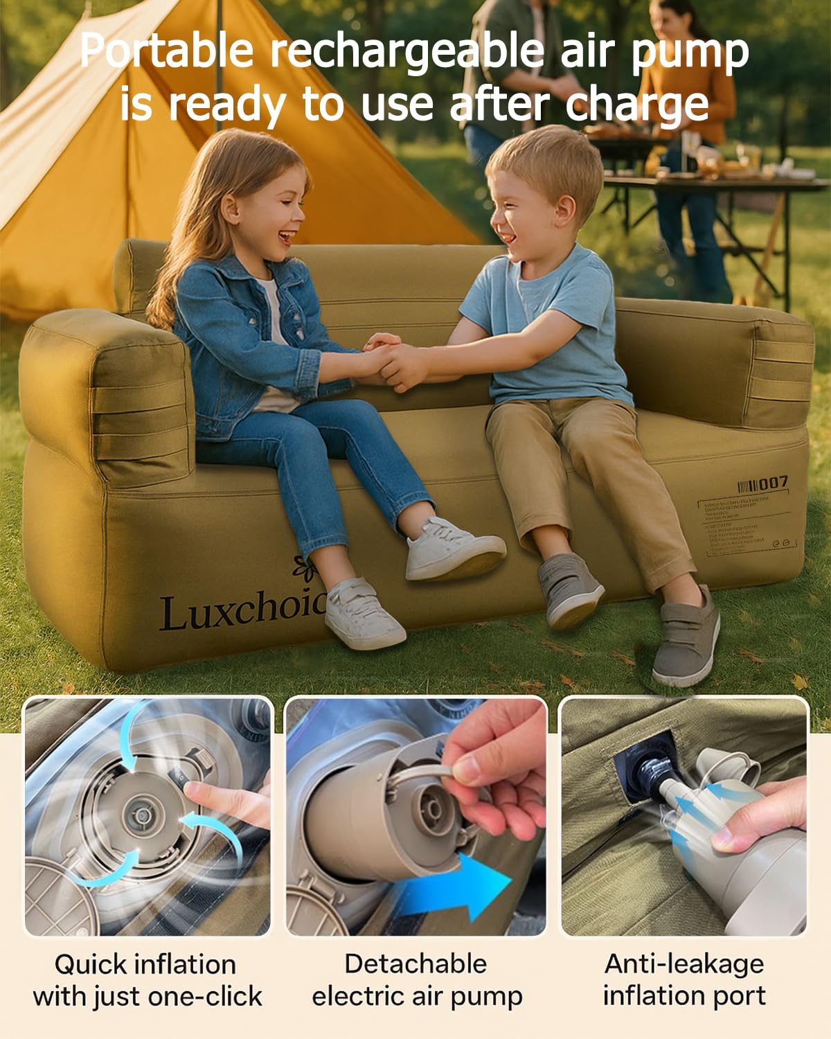 Luxchoice Portable Inflatable Couch for Camping with Built-in Pump Durable Inflatable Furniture Heavy Duty Blow Up Couch Stylish Outdoor Air Sofa Perfect for Backyard Beach Music Festival Party