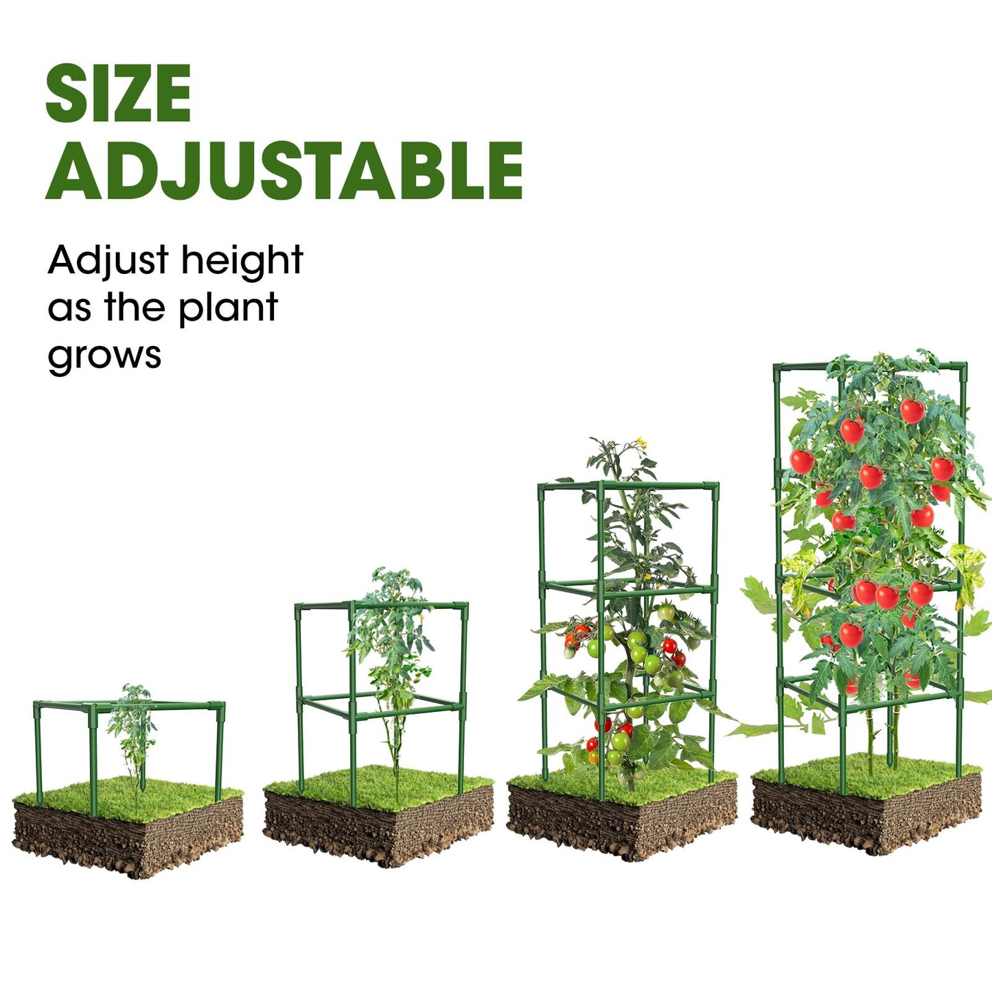 MQHUAYU 3 Pack Tomato Cages,Square Tomato Plant Stakes Support Cages Trellis for Garden Climbing Vegetables Flowers Fruits,Extra Bold