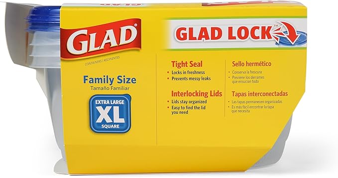 Glad GladWare XL Square Food Storage Containers, Family Size Meal Container