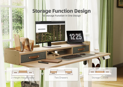 YDN Standing Desk with Drawers, 48 Inch Standing Desk Adjustable Height, Adjustable Electric Stand Up with Storage and Shelf, Natural