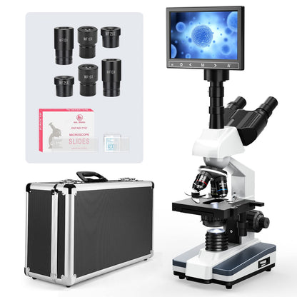 [Research-Grade] Vabiooth Lab Compound Trinocular Microscopes 40X-2500X Magnification with 7" LCD Screen 5MP E-Eyepiece, Two-Layer Mechanical Stage for Animal Husbandry, Pet Hospitals, Lab, Farms