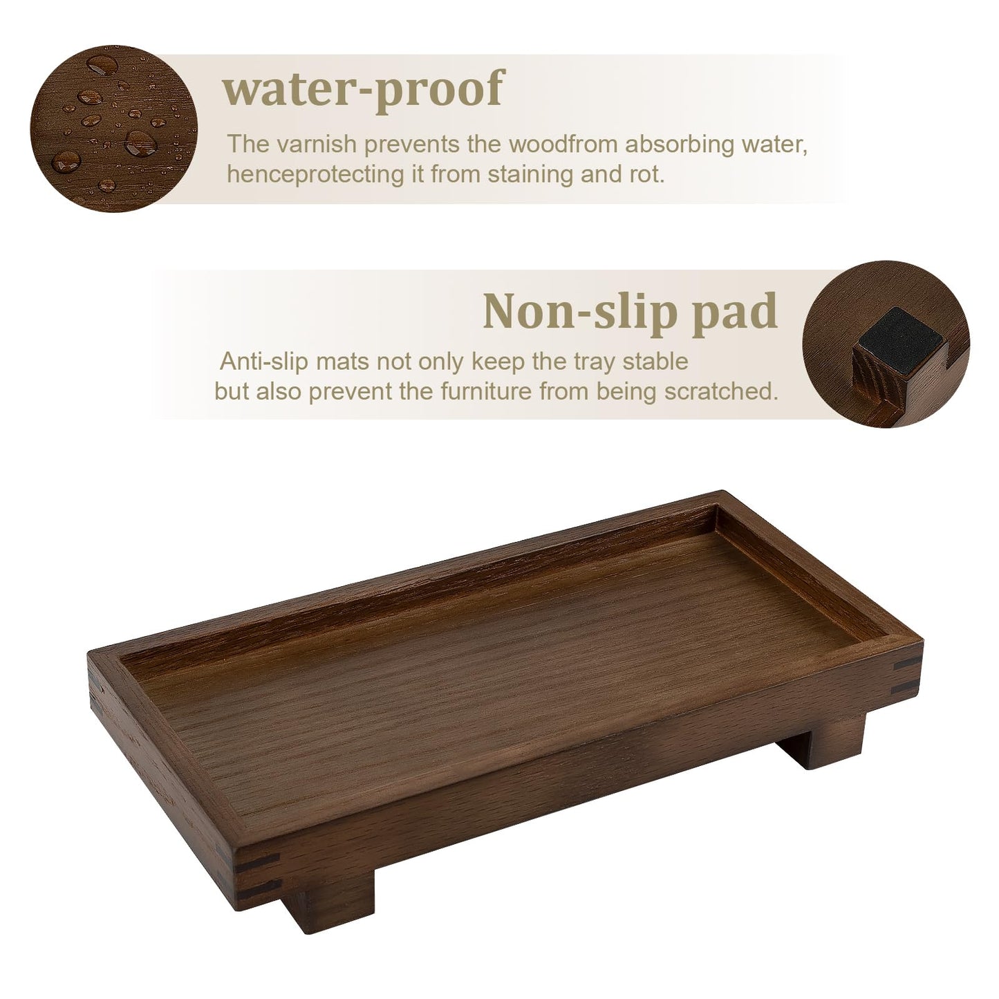 Decorative Tray Small Pedestal Stand Farmhouse Bathroom Decor Wooden Riser Display Stand for Vanity, Kitchen Countertop, Sink, 10.8 * 5.3 Walnut