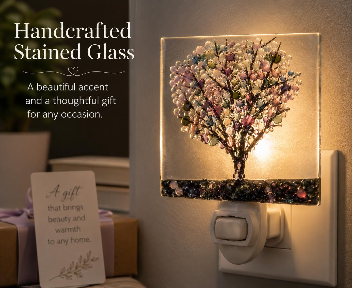 J Devlin Stained Glass Tree Night Light, Handmade Accent Light