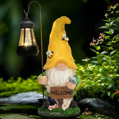 DoYouzhuo8 Solar Garden Gnome Statue with Lantern - Hand-Painted Resin Gnome Decor, IP44 Waterproof Outdoor Figurine for Yard Patio Porch, for Mom Women Housewarming Christmas