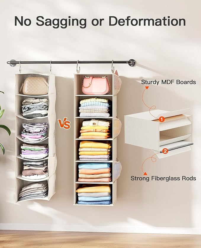 Pipishell Hanging Closet Organizer 6-Shelf, Hanging Shelves