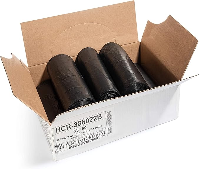 Aluf Plastics - 55-60 Gallon Black Trash Bags - 38" x 60" - 22 Microns Thick