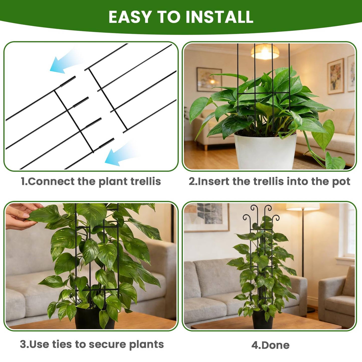 32.6 Inch 2Pack Garden Trellis for Climbing Plants, Rustproof Sturdy Metal Plant Trellis, Decorative Trellis for Potted Plants, Climbing Vines, Flowers, Vegetables, Indoor Outdoor Plant Support, Black
