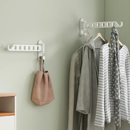 SKIKEN White Laundry Drying Rack with Swing Arm, Wall Mounted Clothes Hanging Rack, Swing Away, Folding Valet Hook, Sturdy Coat Hanger Holder for Laundry Closet (2-Pack, White)