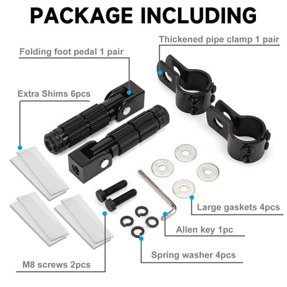 BEAROLNE M8 Motorcycle Foot Pegs CNC Upgraded Foldable Footpegs Anti-Skid Footrest for Yamaha Honda Suzuki Aprilia Electric Car Dirt Pit Bike Motorbike Mini Bike Passenger Pedals (Black)