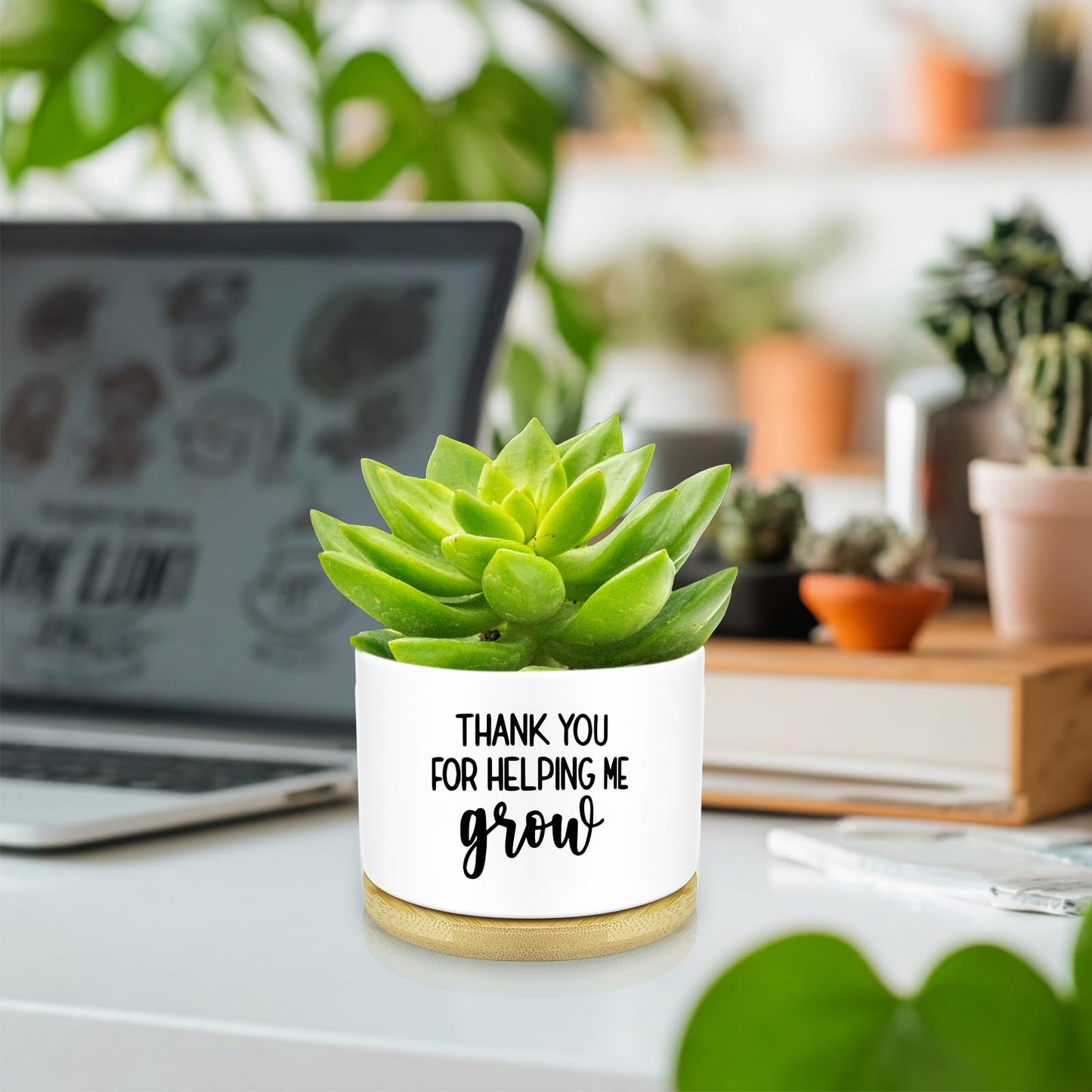 Thank You for Helping Me Grow Plant Pots Funny Small Succulent Pots Gifts Cute Planters Flower Pots Ceramic Pot for Plants Cactus, Thank You Plant Pot for House Indoor Garden, Plant Not Included