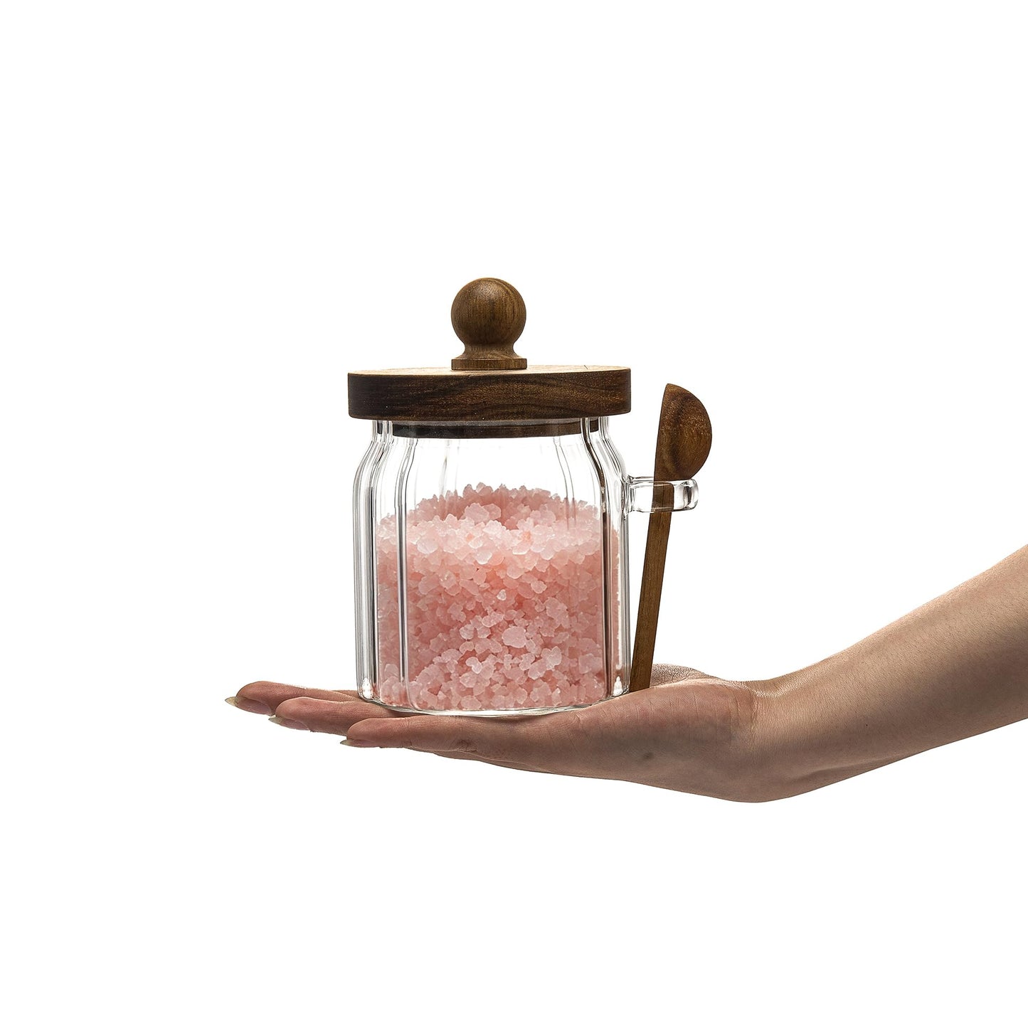Steviieden Vintage Glass Jar Sugar Container with Wooden Spoon Lid, 14 FL OZ Airtight Glass Jar for Coffee Cereal Candy Nuts Salts Coffee Tea Spice