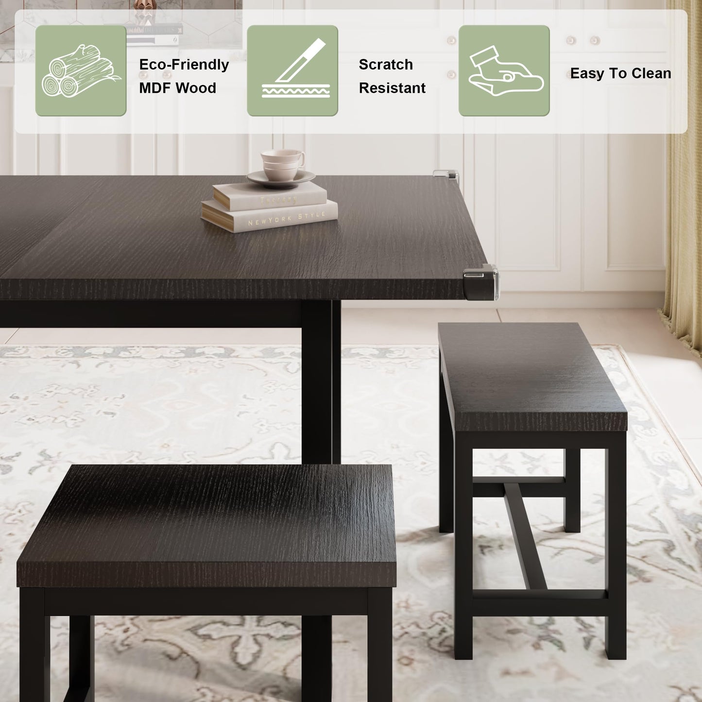 Feonase 7-Piece Dining Table Set for 4-8, 63" Large Extendable Kitchen Table Set with 6 Stools, Modern Dining Room Table with Heavy-Duty Frame, Easy Assembly, Gray