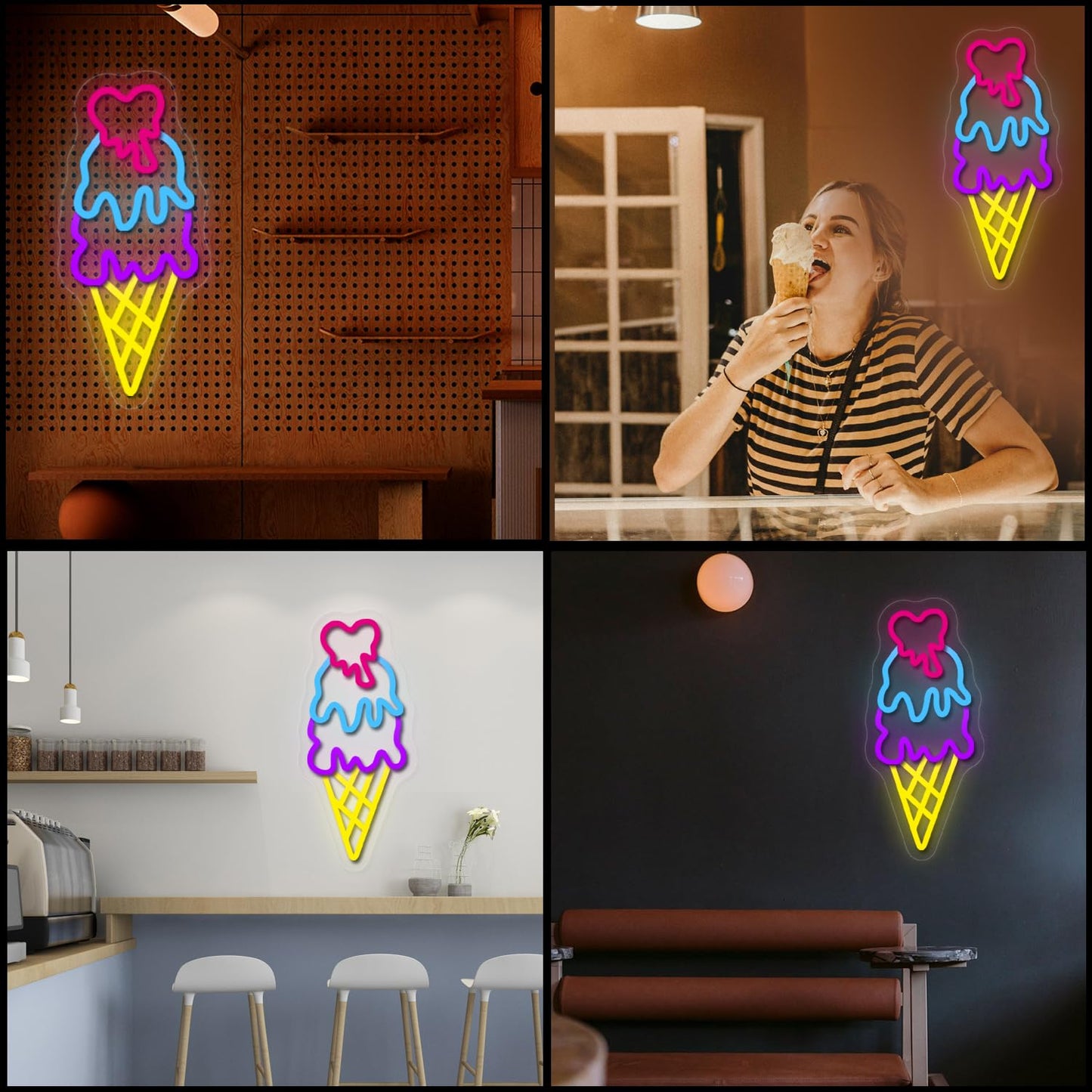 xeayy Ice Cream Open Neon Sign for Wall Decor Dimmable Business LED Neon Light for Ice cream Drink Bar Shop Birthday Christmas Party Bedroom USB Powered Neon Art Signs Decor 14.7×6.7 inch