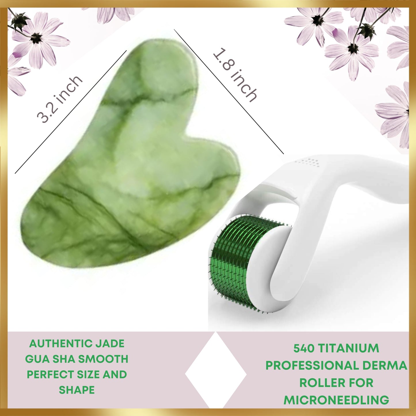 100% Authentic Jade Roller and Gua Sha Set for face I Derma Roller I Facial Tools I Real Guasha I Premium Quality I Mother's Day Gift for wife