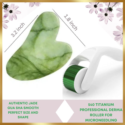 100% Authentic Jade Roller and Gua Sha Set for face I Derma Roller I Facial Tools I Real Guasha I Premium Quality I Mother's Day Gift for wife