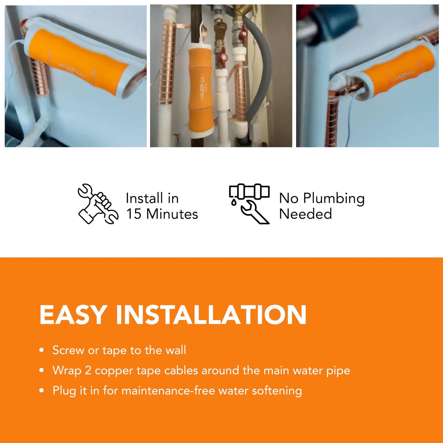 YARNA Capacitive Electronic Water Descaler Whole House Solution - No-Salt Softener System, Reduces Limescale Effects and Mineral Buildup, Compatible with Pipes Up to 1 Inch, Model CWD24