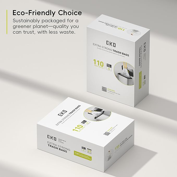 EKO 21 Gallon / 50-90 Liter, Extra-Strong Unscented Garbage Bags, Easy-Dispense
