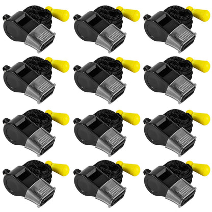 SUYAMI 12 Packs Sport Whistle with Lanyard, for Coach, Referee, Official (Black)