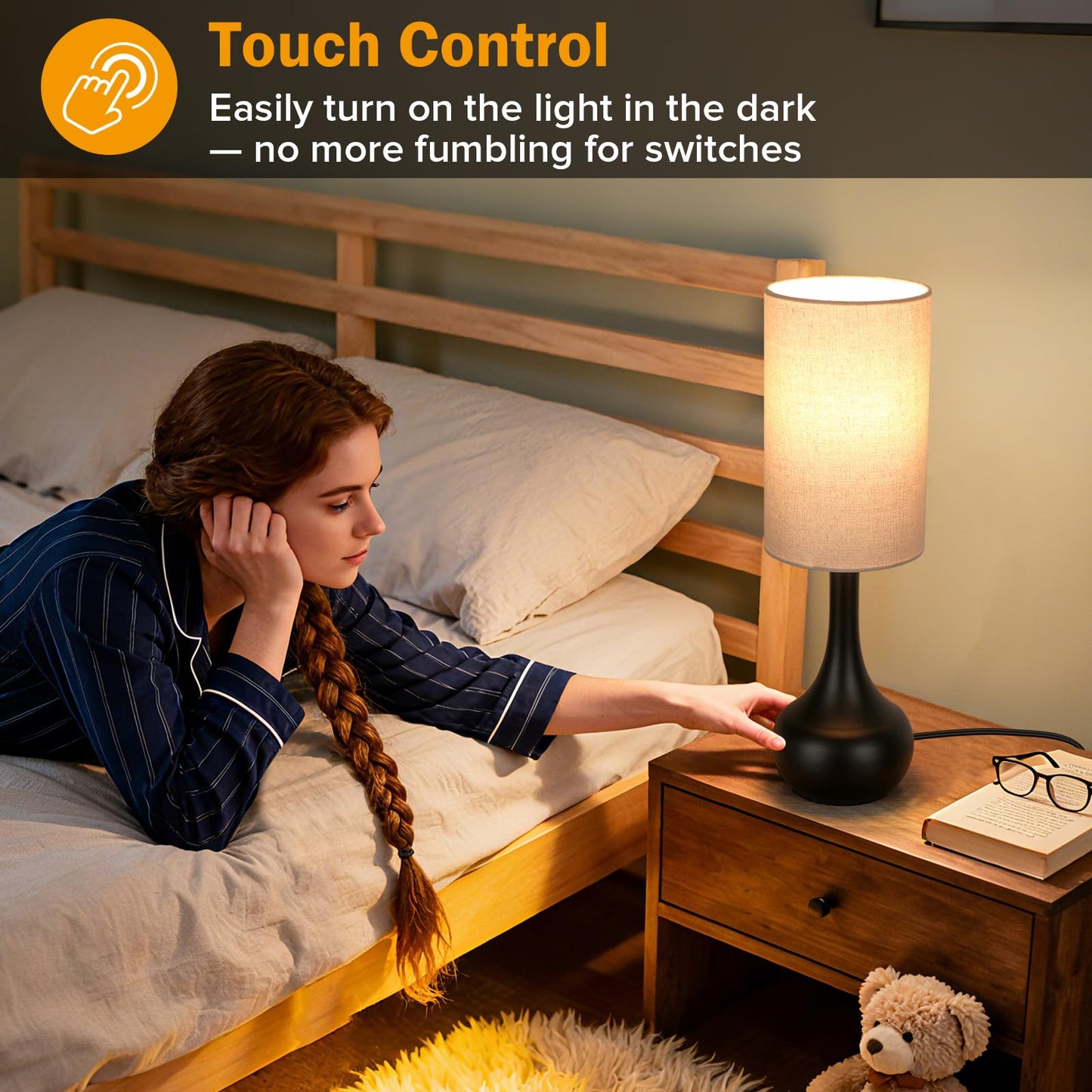 LEDIKON Touch Bedside Lamp for Nightstand,3-Way Dimmable,Space Saving & No Assembly Required, Upgraded Small Droplet Vintage Black Table Lamp for Bedroom, Living Room (2700K LED Bulb Included)
