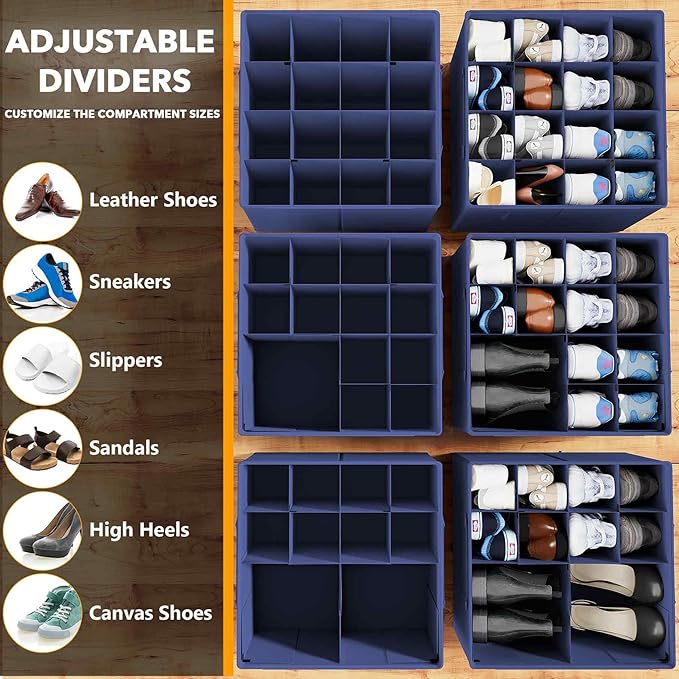 SpaceAid Shoe Organizer for Closet, 2 Pack Foldable Shoe Storage Containers