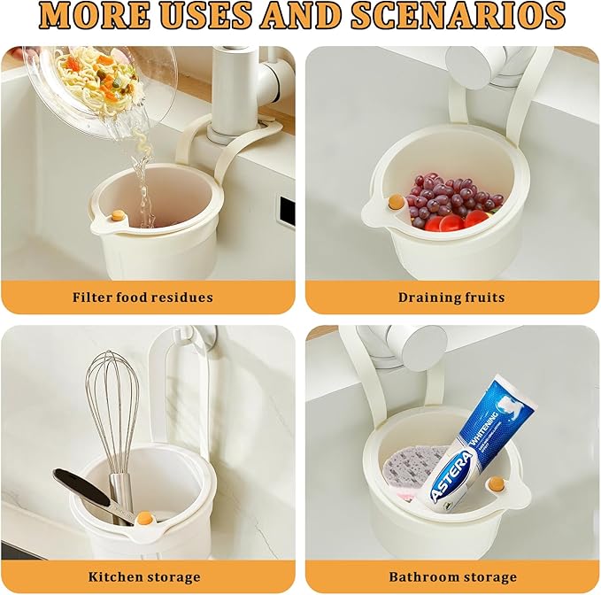 Sink Strainer Basket with One-Touch Drain Mesh, Snap-On Strap & Detachable