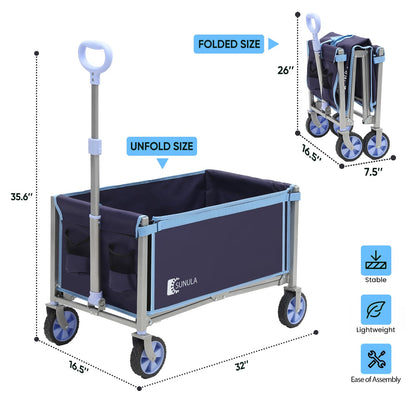 Sunula Foldable Wagon Cart 220lbs- 3 in 1 Collapsible Wagon Cart with Wheels, 2 Cup Holders, for Groceries, Camping, Shopping, Garden, Pet Riding-1 Year Warranty