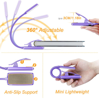 Gritin 9 LED Rechargeable Book Light for Reading in Bed - Eye Caring 3 Color Temperatures,Stepless Dimming Brightness,80 Hrs Runtime Small Lightweight Clip On Book Reading Light for Studying
