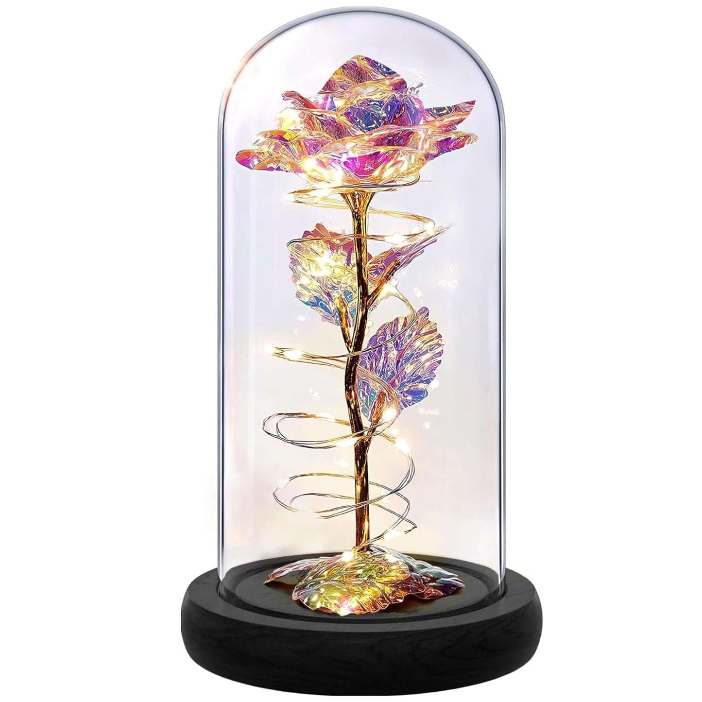 Enchanted Galaxy Rose in Glass Dome, Eternal Rainbow Rose Flower Lamp with Black Base, Unique Romantic Gifts, Girlfriend, Wife, Mother on Birthday & Anniversary, Home Decor Night Light Gift for Women