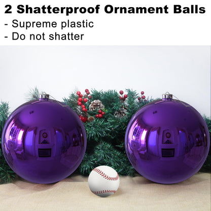Purple 8.0" Extra Large Christmas Balls Ornaments - Christmas Tree Decorations Shatterproof Shiny Hanging Balls for Birthday Holiday Wedding Decorations Set of 2pcs