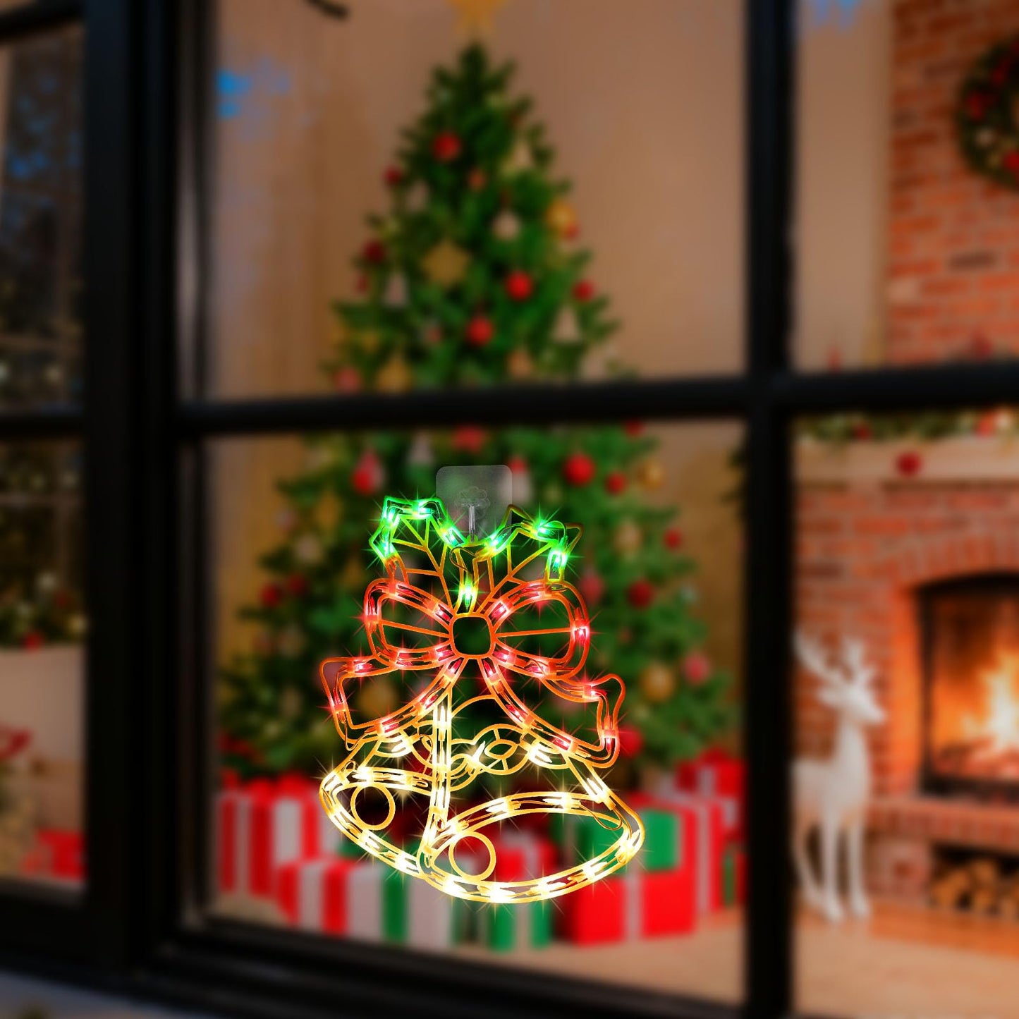 15Inch Christmas Bell Light,Bell Decoration Lights,Christmas Window Silhouette Light,Double Side Sign Lamp Decoration for Holiday Indoor Wall Door Glass Decorations