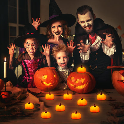 ORIA Pumpkin Tea Lights, 12 Pack Flickering Flameless Pumpkin Candles, for Decoration, Halloween, Thanksgiving Party