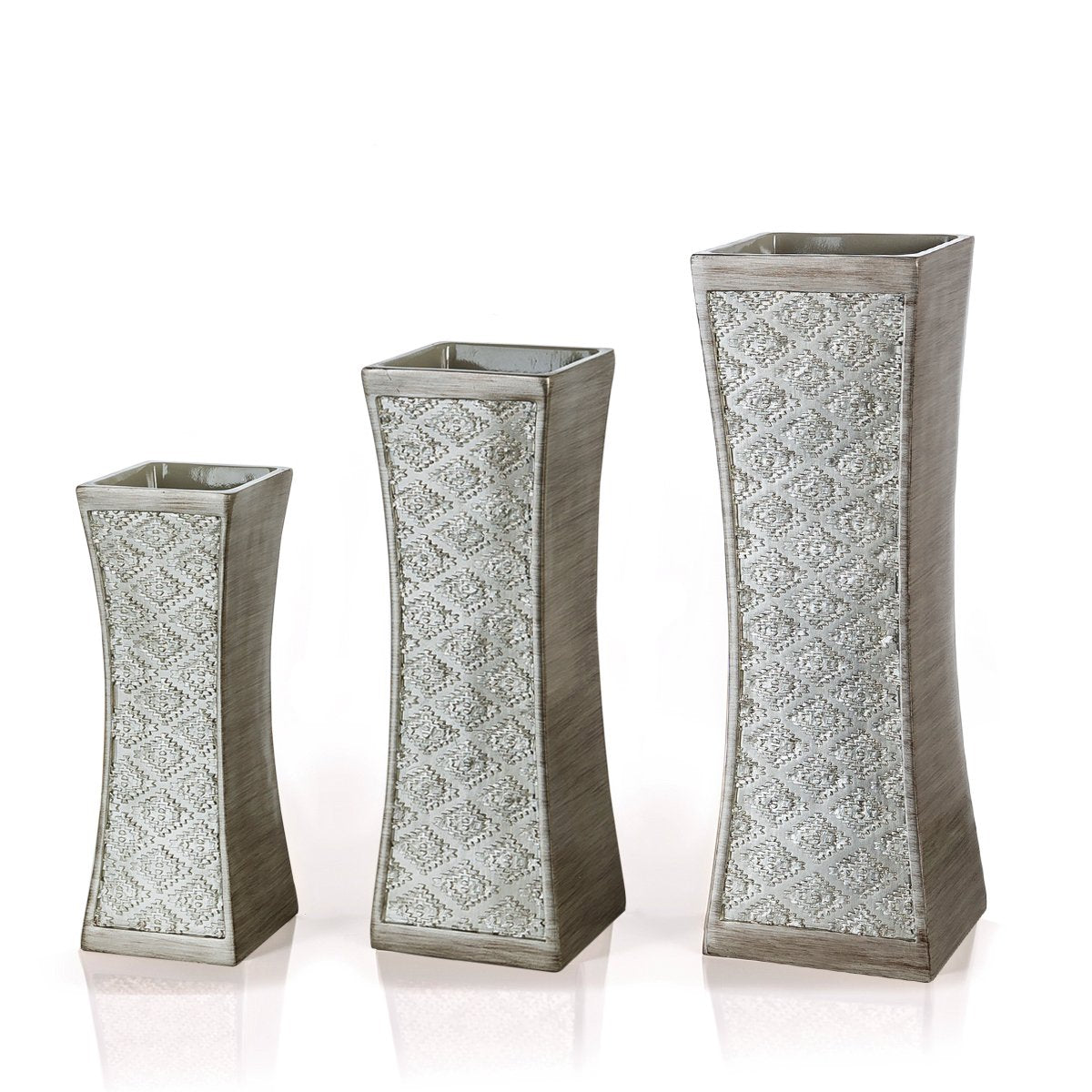 Creative Scents Dublin Silver Vases Set of 3 - Centerpieces for Dining Room Table, Decorative Vases Home Decor Accents for Living Room, Bedroom, Kitchen, Coffee Table Decor - Packaged in Gift Box