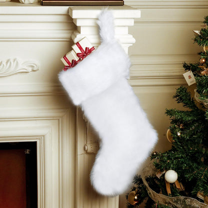 JOVITEC 4 Pcs 20 Inch White Christmas Stockings Faux Fur Snowy Christmas Stockings Xmas Fireplace Hanging Stocking Candy Gift Bags for Holiday Decorations