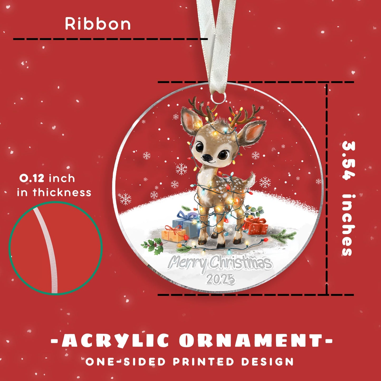KATLADIZ Reindeer Ornaments - Reindeer Christmas Ornaments - Cute Reindeers Christmas Ornament - Animals Gifts for Reindeers Lovers, Women, Men - Acrylic Ornament 2025