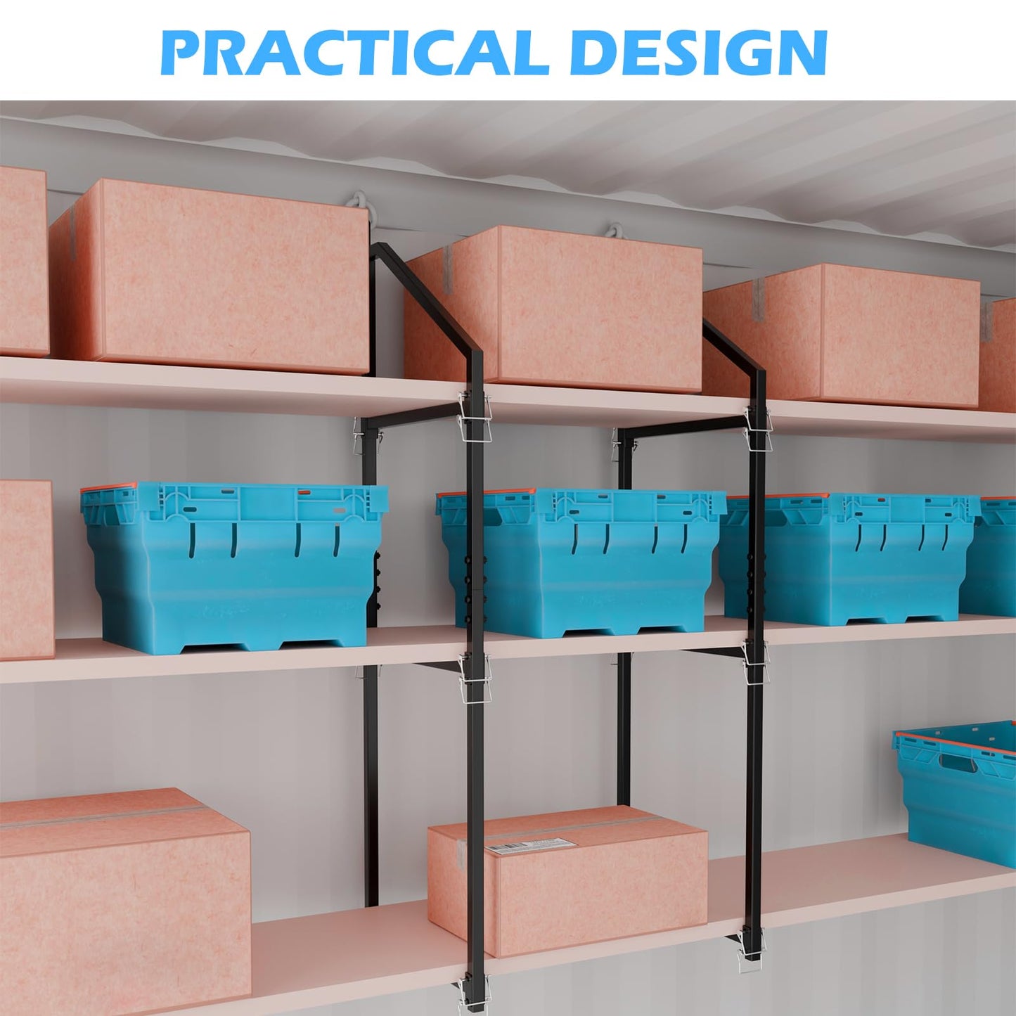 ZUIWAN Heavy Duty Shipping Container Shelving Bracket Kit (4-Pack) - 3-Tier Hanging Shelving Rack (19" D x 62" H), Universal Cargo Container Brackets
